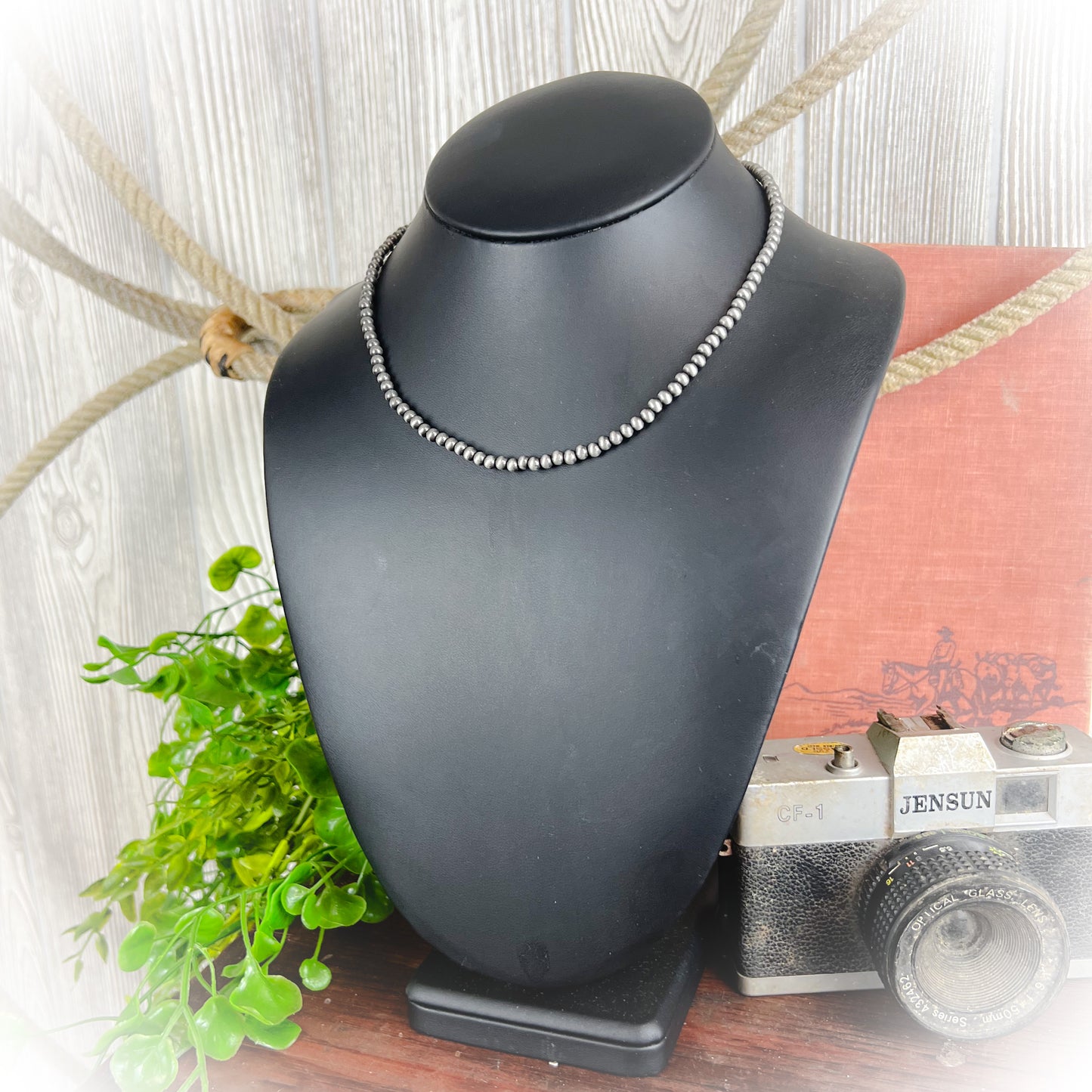 Rebel Cowgirl Navajo Style Pearl Necklace - 4mm - 16" - Silver