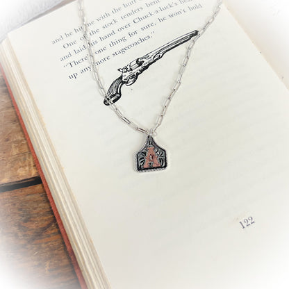 Small Western Cow-Tag Initial Necklace - Silver & Copper