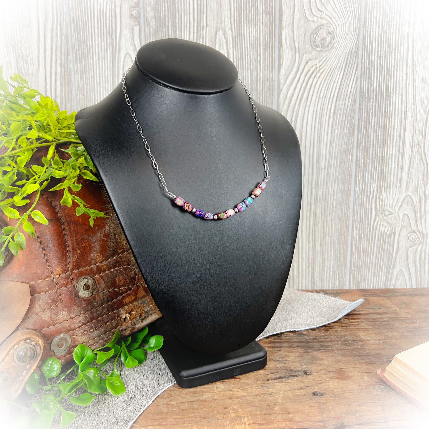 Varascite Sea Sediment & Sterling Silver Pearls Necklace