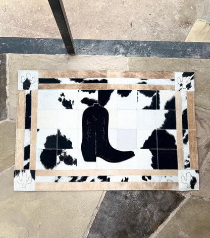 Patchwork Cowboy Boot & Cactus Cowhide Rug – 2' x 3'