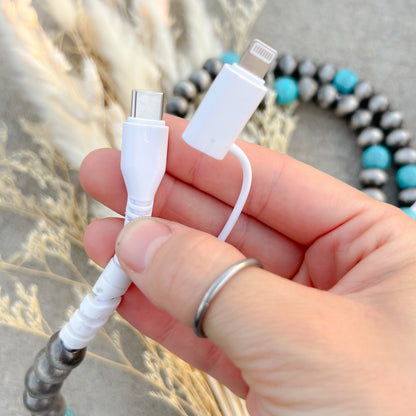 Navajo Style Pearl & Turquoise Beaded Western Charging Cord+
