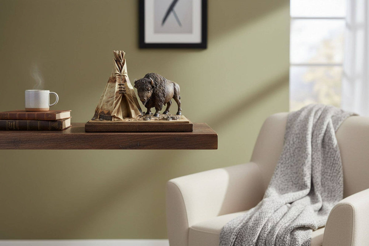 LAND & LEGACY BISON & TEEPEE, 10.25"X6"X7.75",