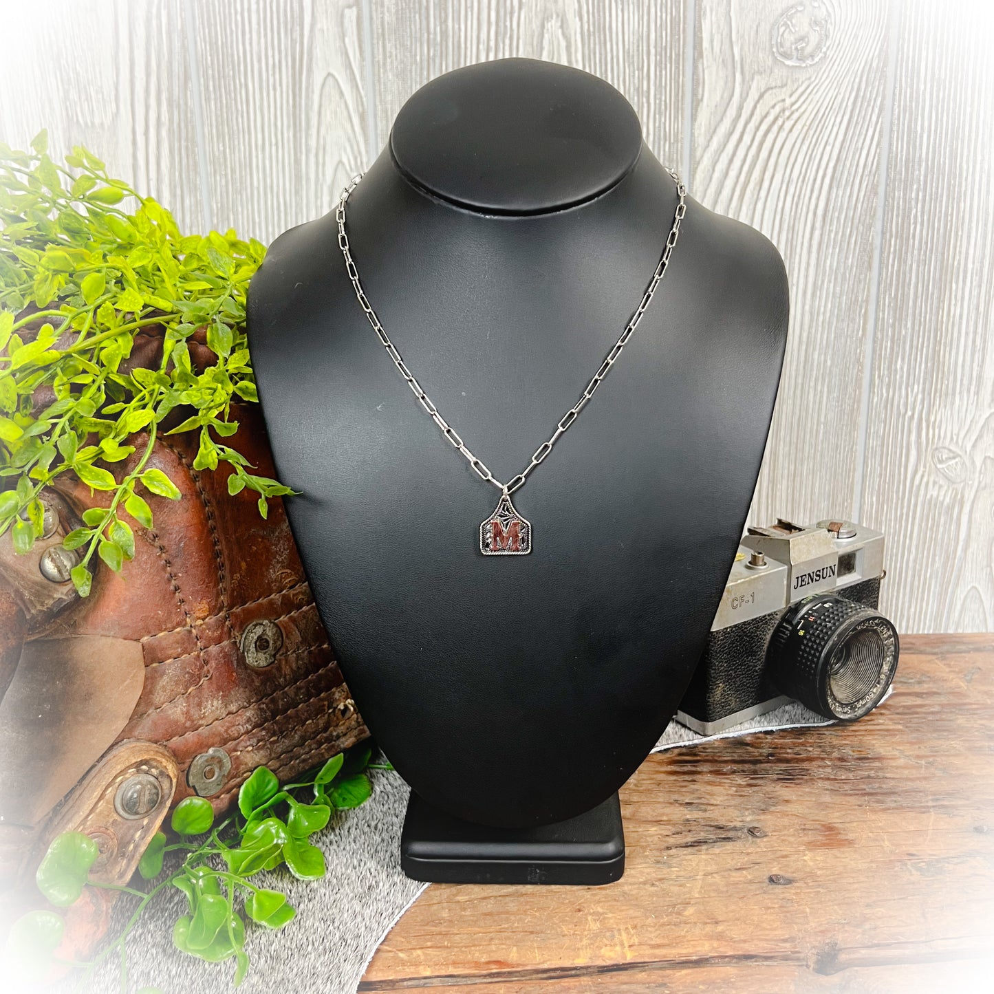 Small Western Cow-Tag Initial Necklace - Silver & Copper
