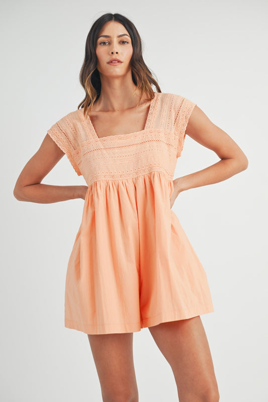 Square Neck Lace Trim Romper - Online Exclusive