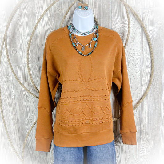 Cowpoke Boot Stitch Western Crewneck Sweater - Brassy Mustard