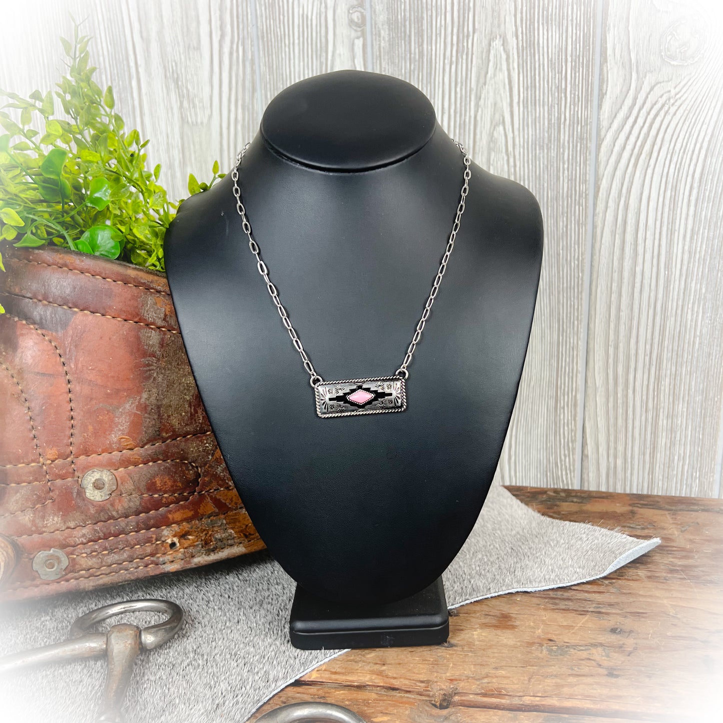 Pink Coral Western Aztec Bar Necklace