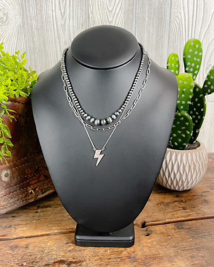 Thunder Lightning Bolt Layered Necklace - Multiple Colors