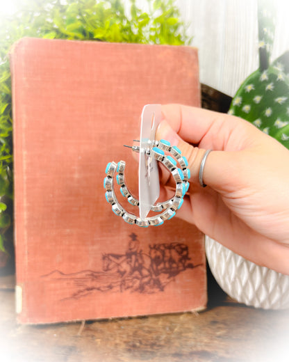 Western Semi Hoop Earrings - Turquoise