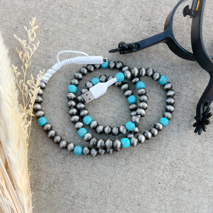Navajo Style Pearl & Turquoise Beaded Western Charging Cord+