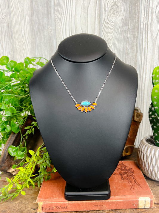 Western Geometric Necklace - Turquoise & Orange