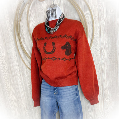 Giddy Up Horse Sweater - Burnt Orange - Western Sweater
