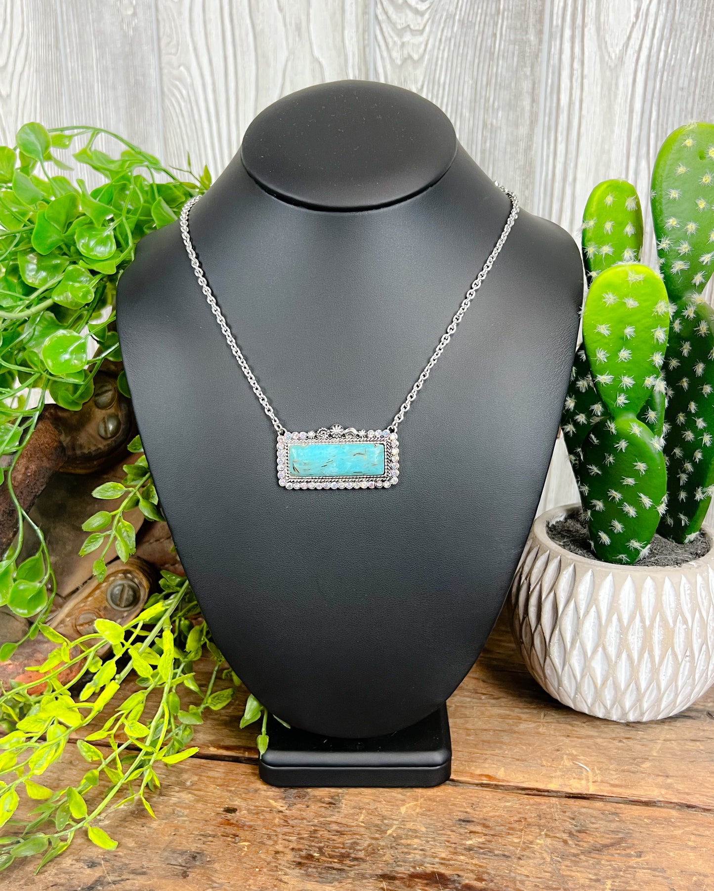 Fancy Western Bar Necklace - Turquoise