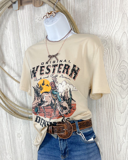 Original Western Denim Cowboy Skeleton Graphic Tee – Unisex Fit