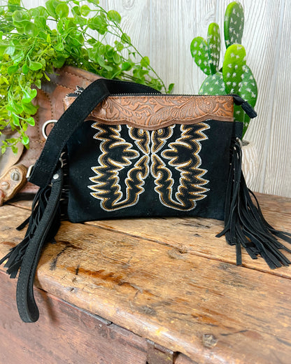 Western Dream Boot Stitch Crossbody Purse - Black