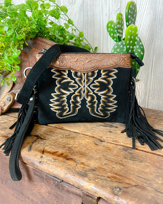 Western Dream Boot Stitch Crossbody Purse - Black