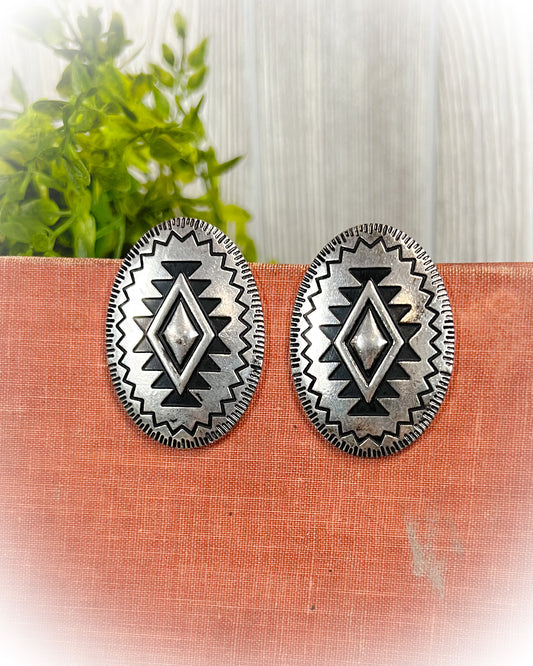 Western Aztec Oval Stud Earrings