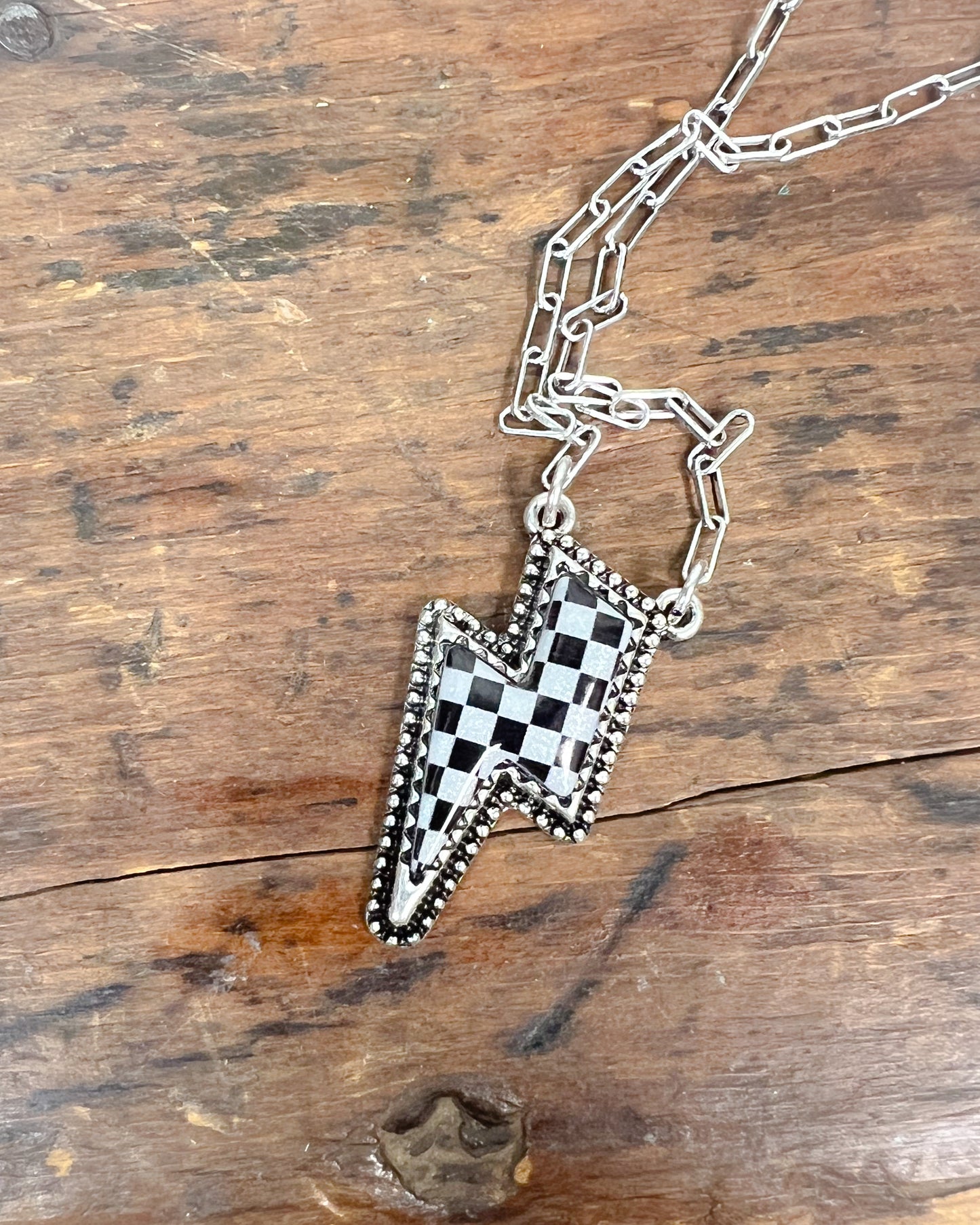 Checkered Lightning Bolt Necklace