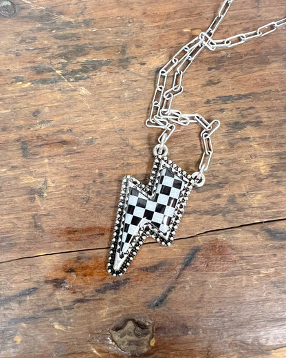 Checkered Lightning Bolt Necklace