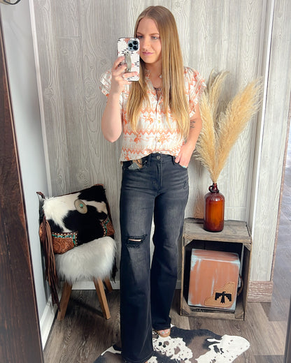 Rustling Rodeo Flutter Sleeve Top – Western Modest Blouse