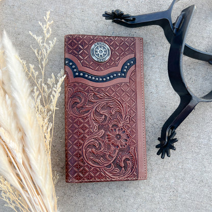 Lane Western Tooled Leather Men's Rodeo Wallet
