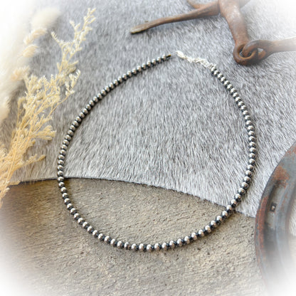 Sterling Silver Western Pearl Choker Necklace – 14" + 3" Extension, 4mm Beads