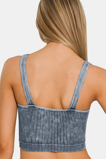 Washed Ribbed Cropped V-Neck Tank - Online Exclusive