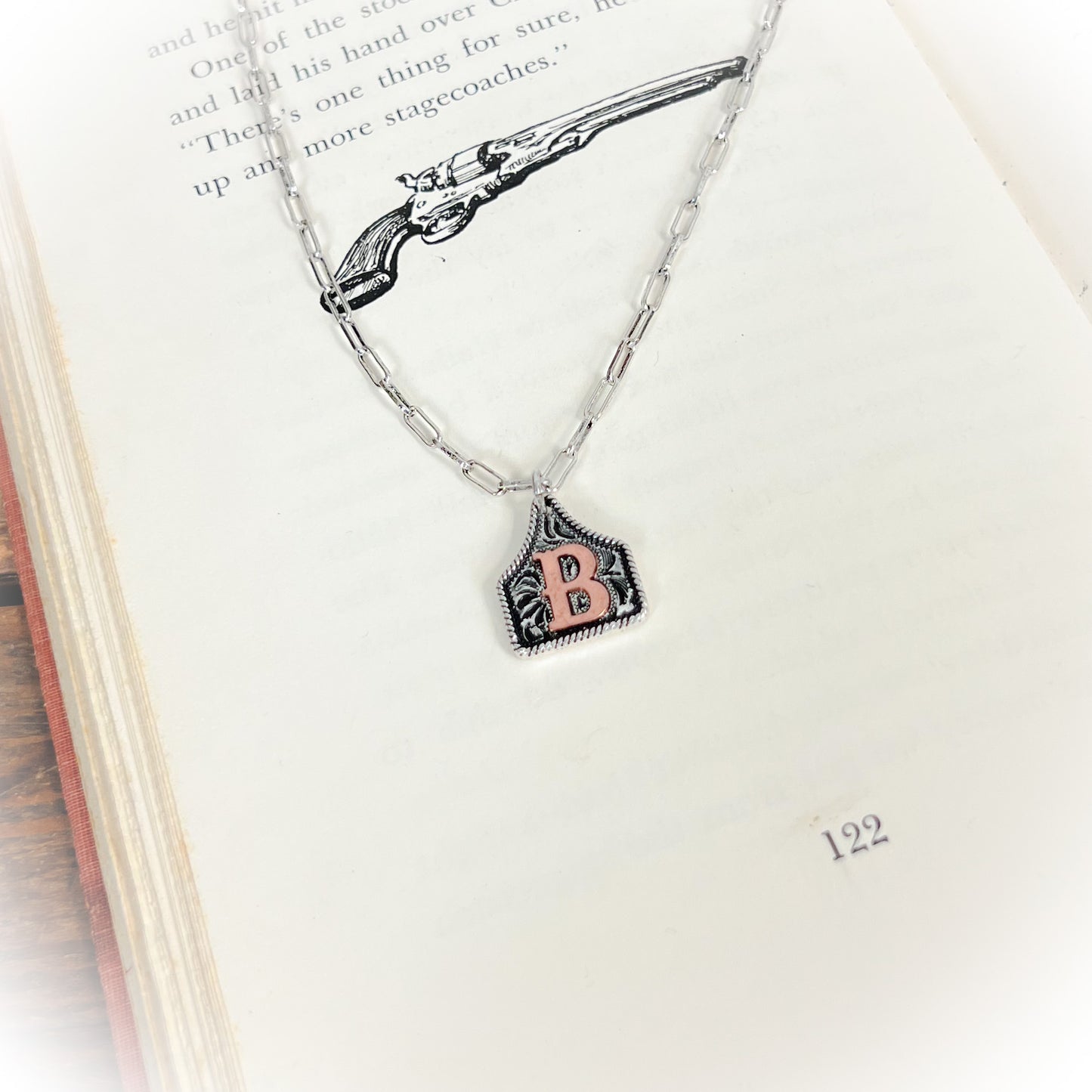 Small Western Cow-Tag Initial Necklace - Silver & Copper
