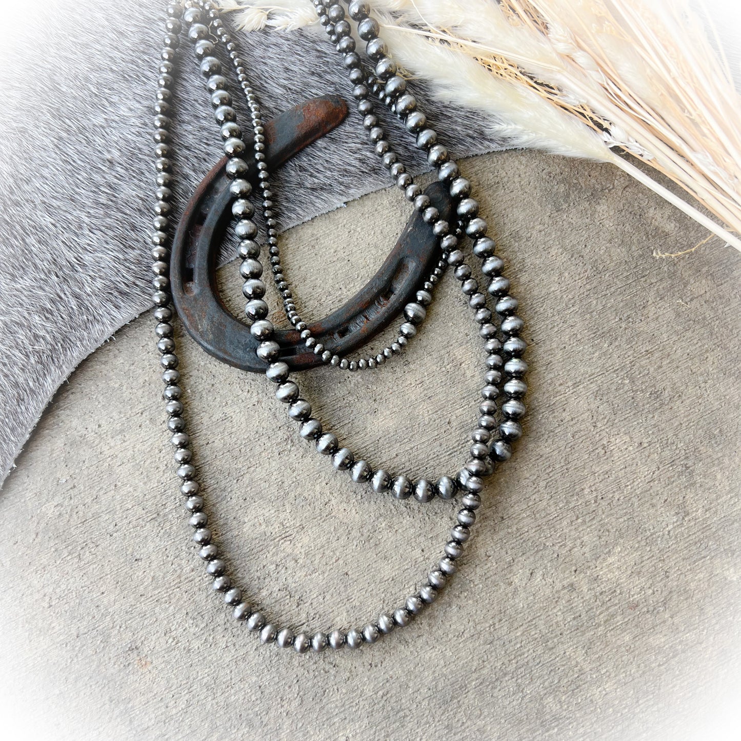 3 Row Western Faux Navajo Style Pearl Necklace