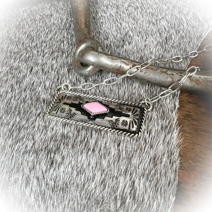 Pink Coral Western Aztec Bar Necklace