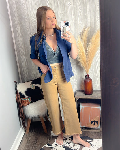 Midnight Rodeo Studded Button Top – Navy