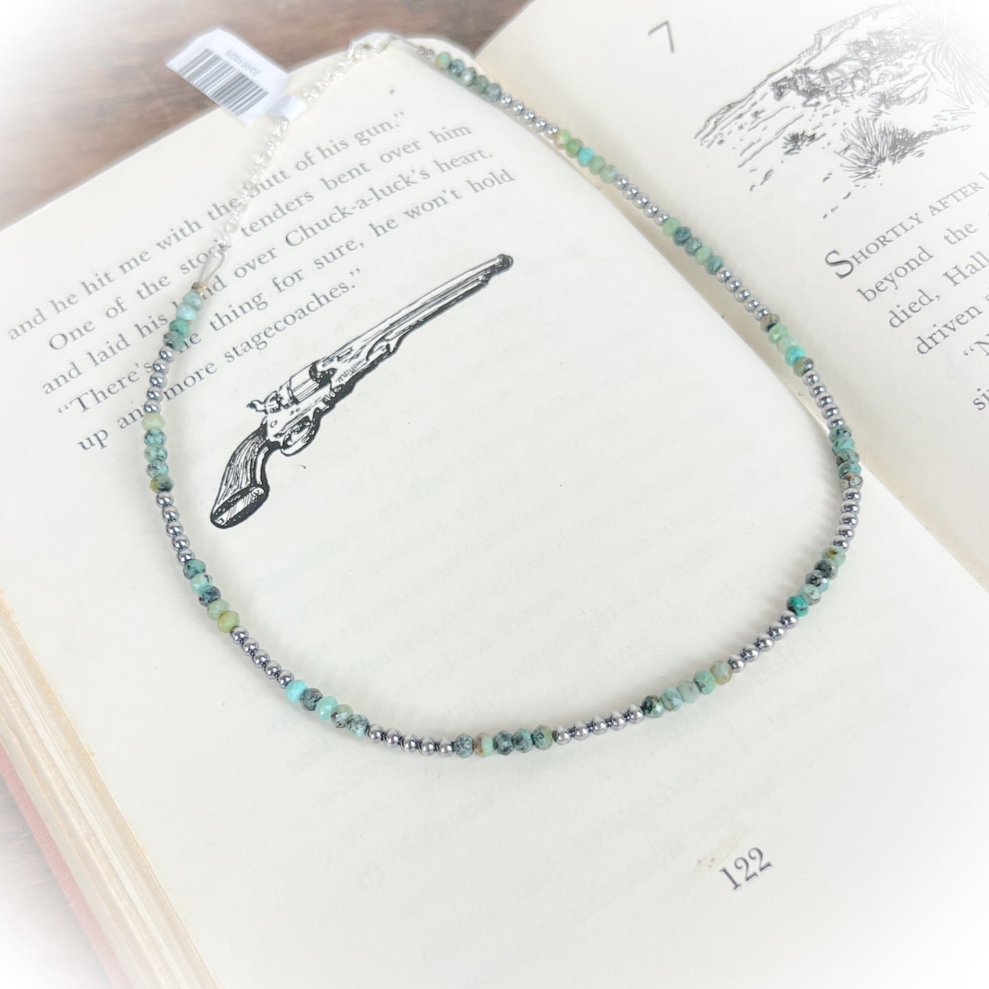 Novie – African Turquoise & Sterling Silver Pearl Choker Necklace (3mm)