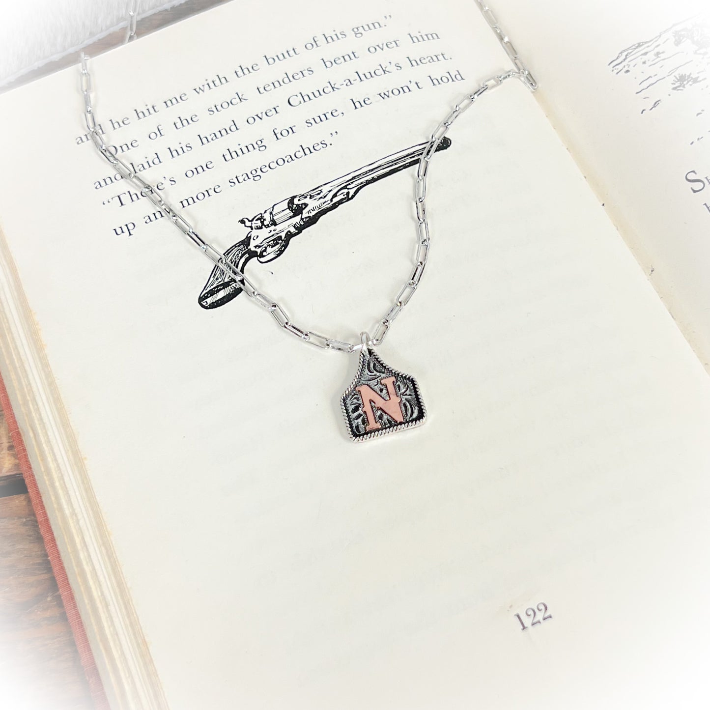 Small Western Cow-Tag Initial Necklace - Silver & Copper