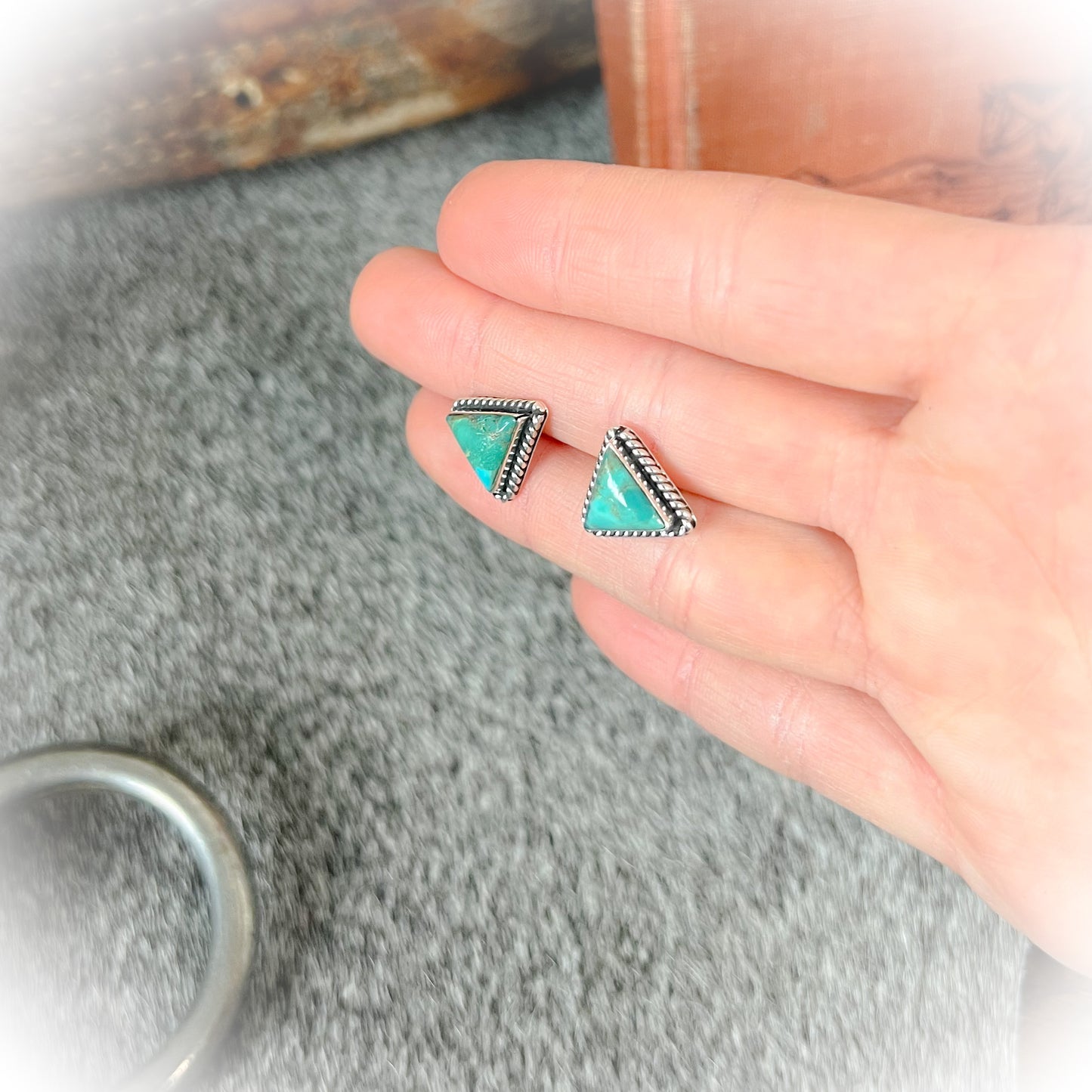 Triangle Stud Earrings – Sterling Silver & Authentic Turquoise - Western Turquoise Jewelry (Stamped)