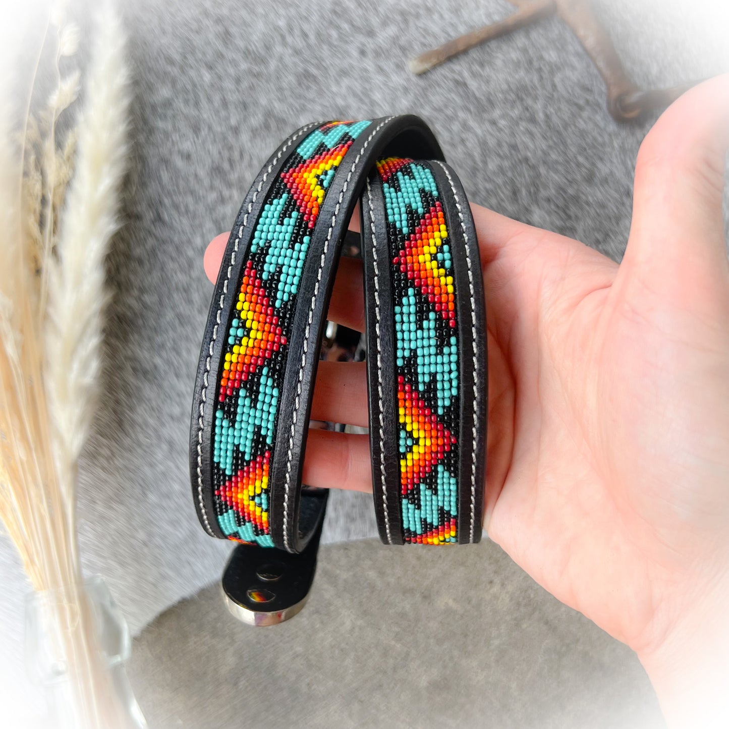 Moon Light Western Tooled Leather & Beaded Belt