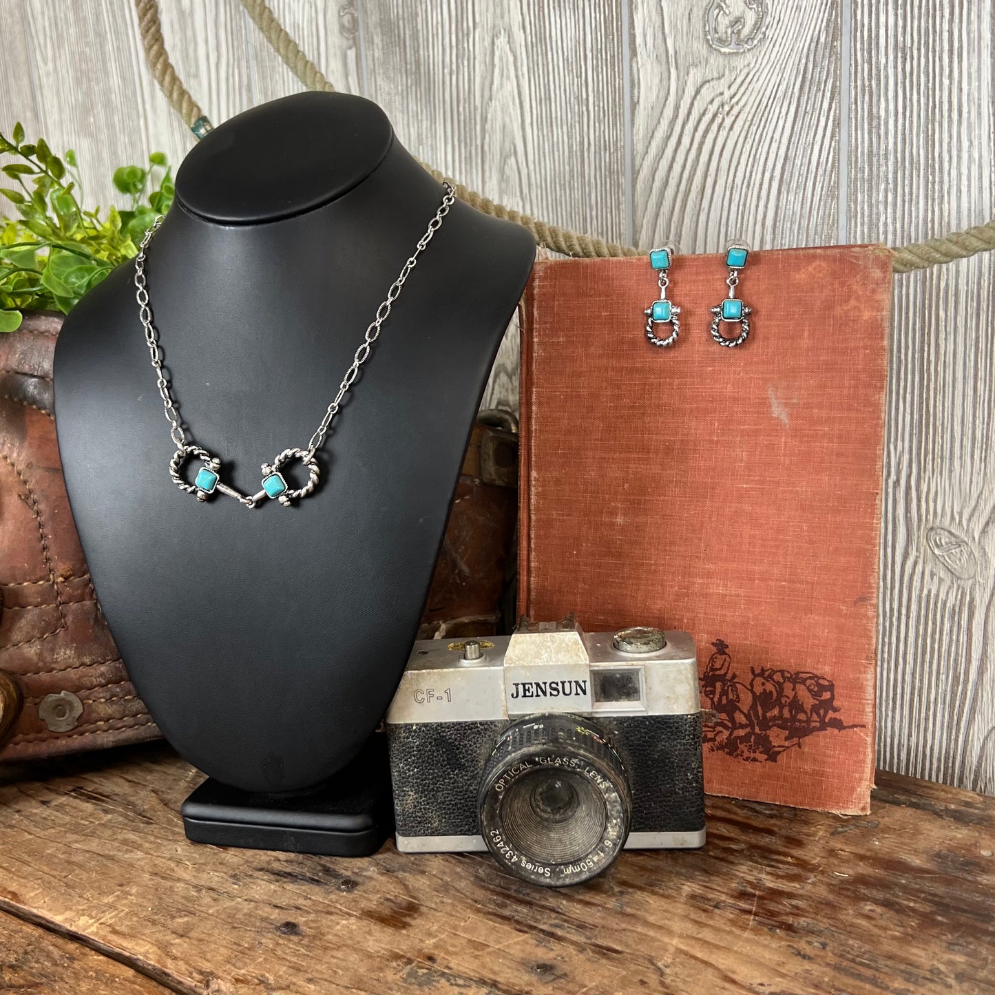 Western Rope Horse Bit Necklace Set – Turquoise