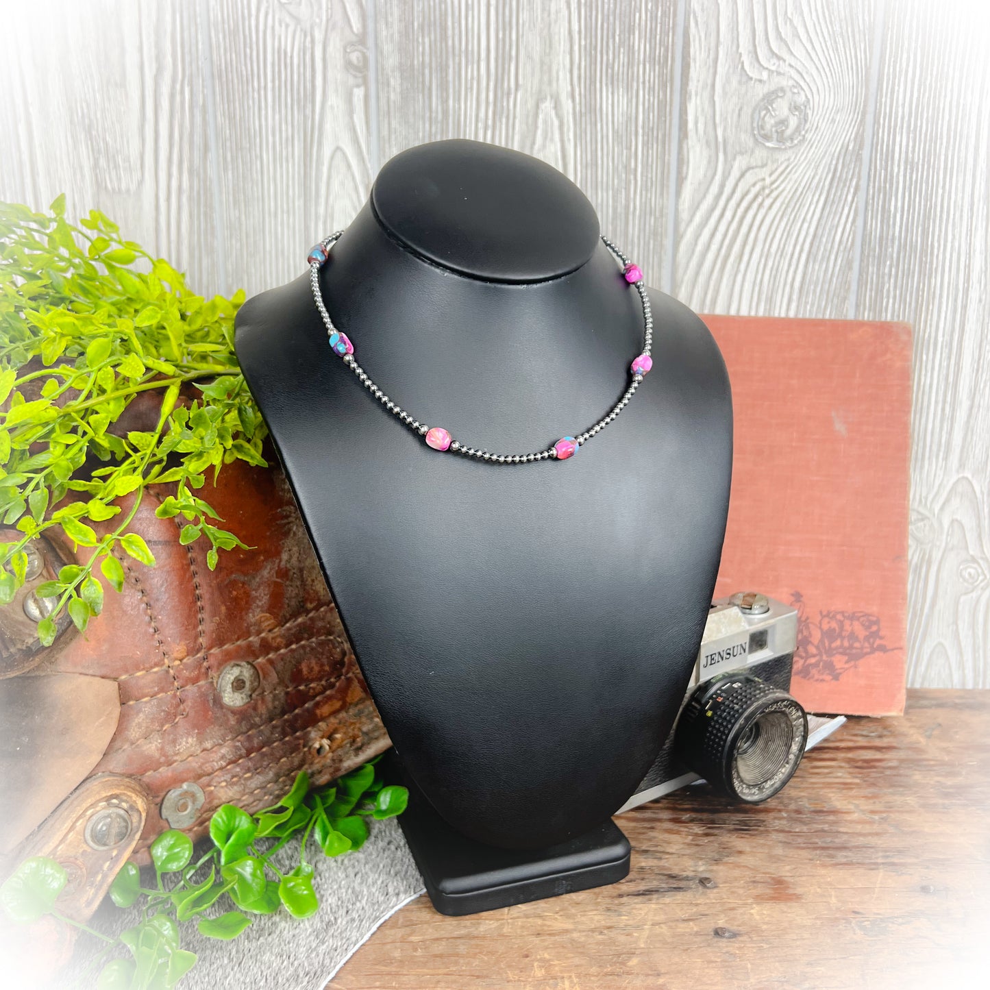 Tillie Pink Dyed Turquoise & Sterling Silver Pearl Choker Necklace