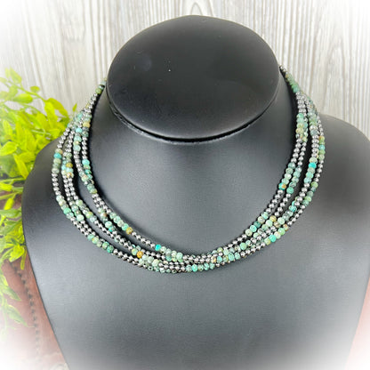 Novie – African Turquoise & Sterling Silver Pearl Choker Necklace (3mm)