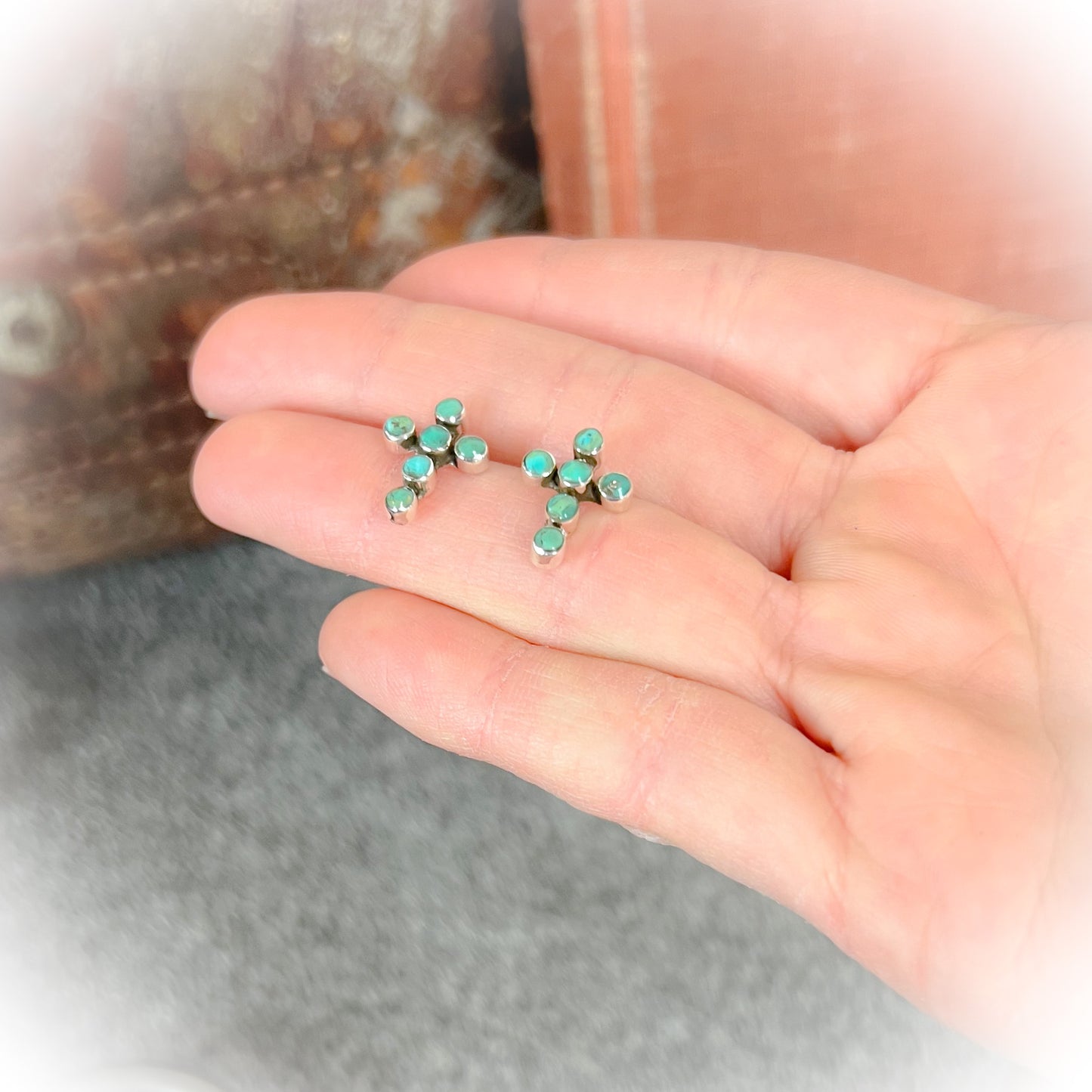 Cross Earrings - Sterling Silver & Authentic Turquoise