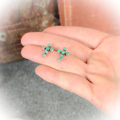 Cross Earrings - Sterling Silver & Authentic Turquoise