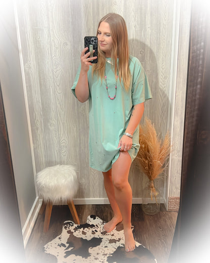 Turquoise Rhinestone - Tee Shirt Dress