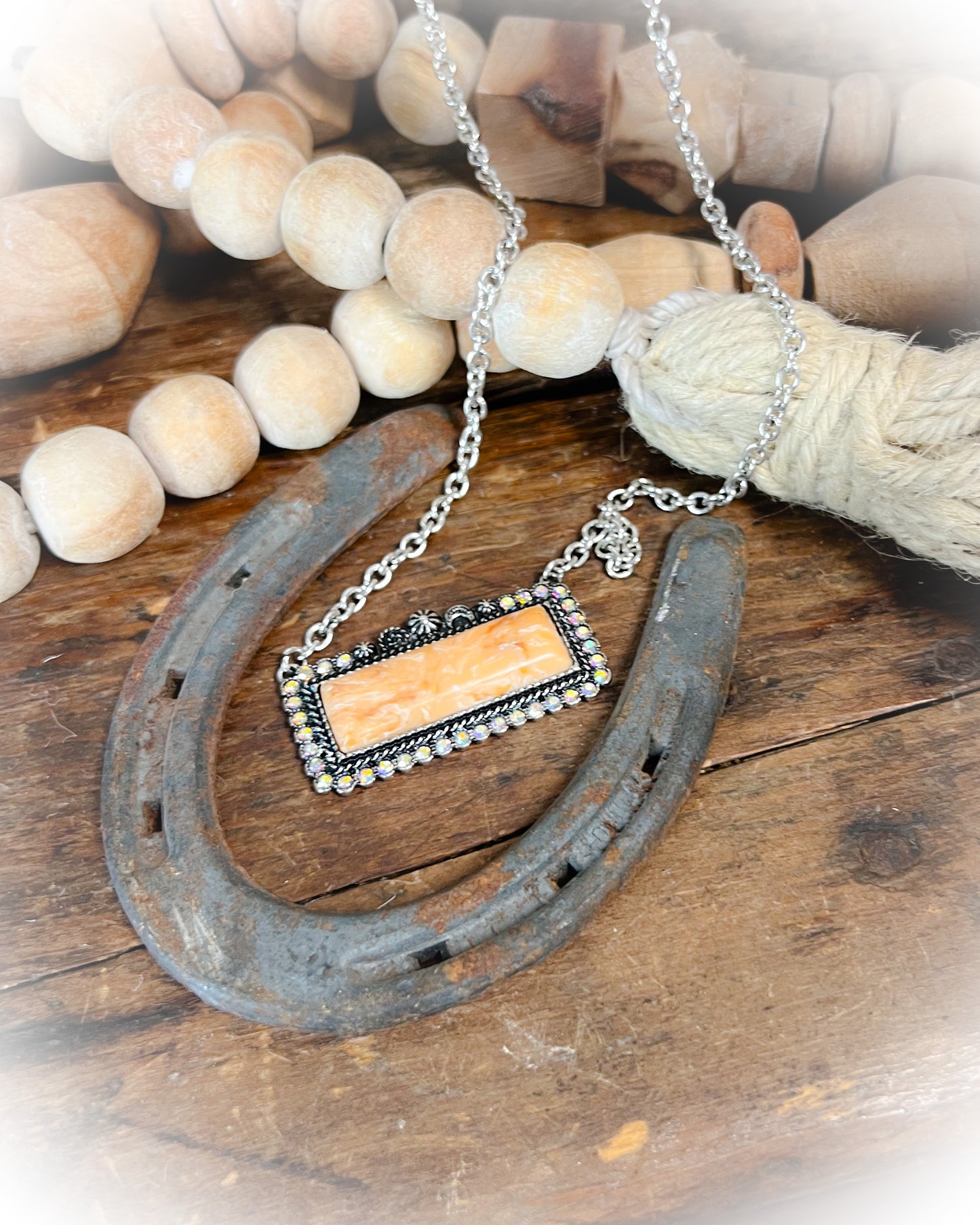 Fancy Western Bar Necklace - Orange