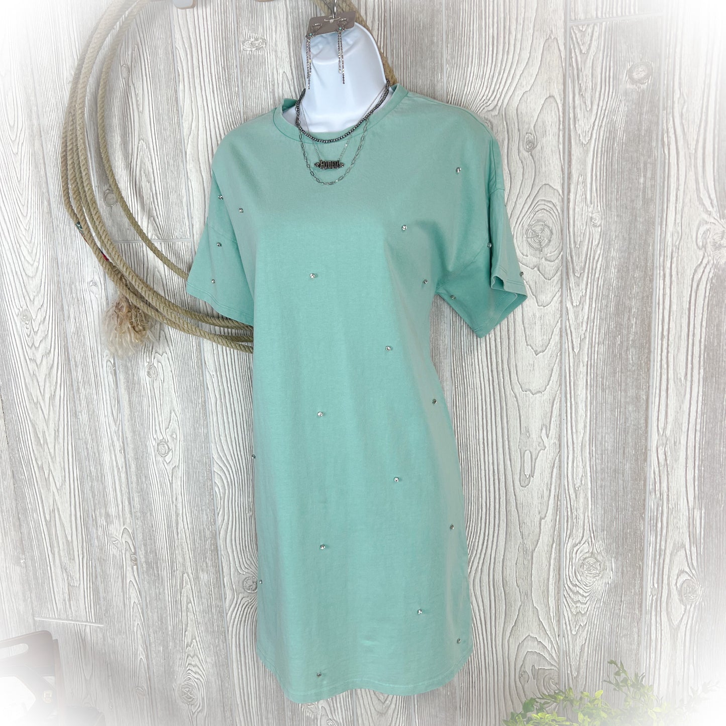Turquoise Rhinestone - Tee Shirt Dress