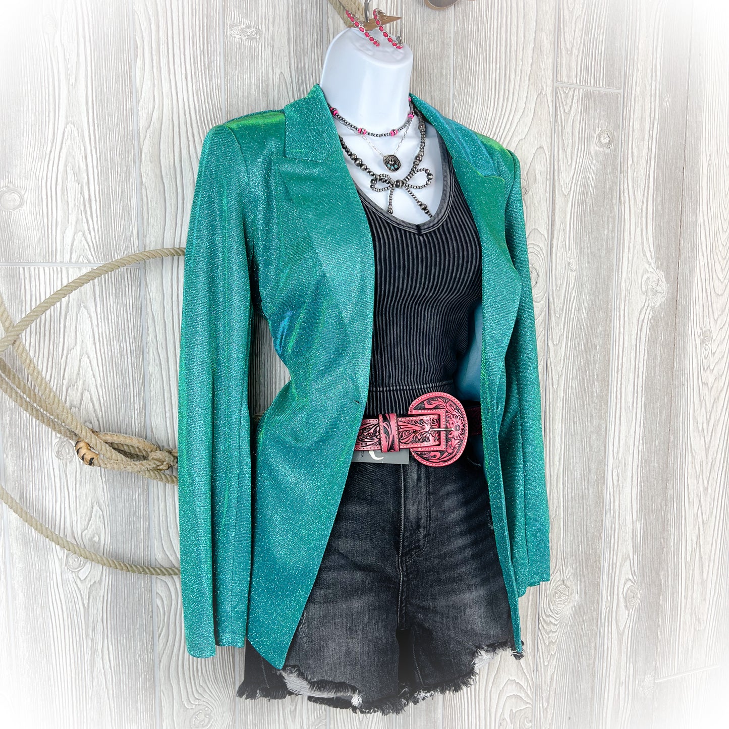 Western Turquoise Sparkly Iridescent Blazer