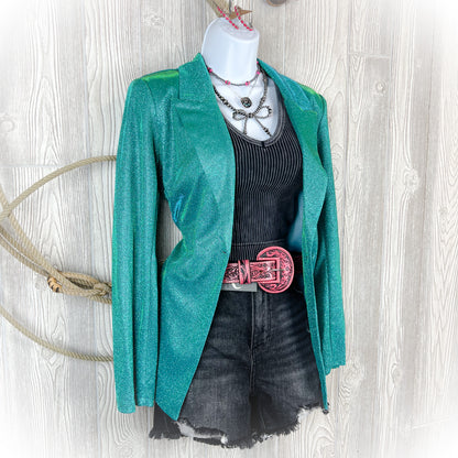 Western Turquoise Sparkly Iridescent Blazer
