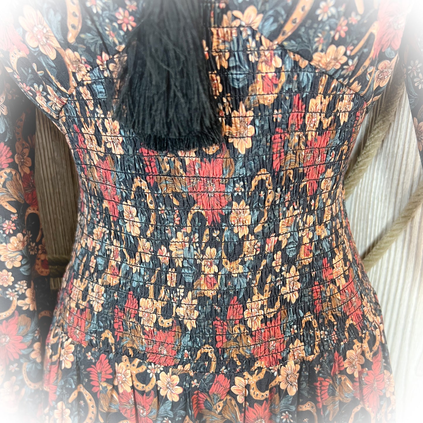 Navy Floral Horseshoe Western Dress