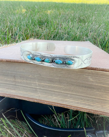 Stella Sterling Silver Turquoise Cuff Bracelet - Matte Oxidized Western Style