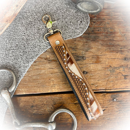 Crow-Hop Western Tooled Leather & Cowhide Keychain