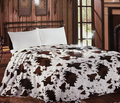 Western Cow Print Blanket | Super Soft Cowhide-Inspired Throw – Twin Size