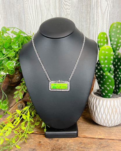 Fancy Western Bar Necklace - Lime Green