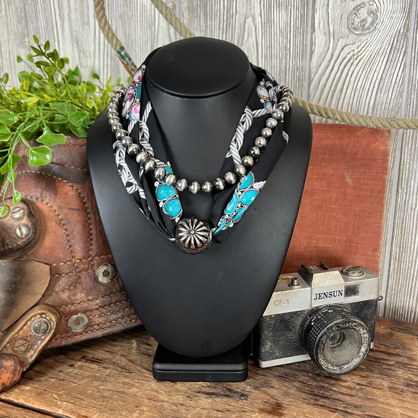 Western Scarf Necklace – Black & Turquoise